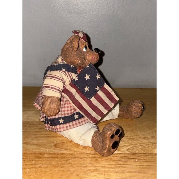 Rustic Americana Russ Berrie Ross Bear Figurine With Patriotic Outfit & Bow - Picture 4 of 6